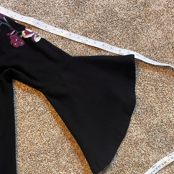 INC Women's Black Embroidered Jeweled Bell Sleeve Dress Purple Floral. Size L-XL - Picture 6 of 7